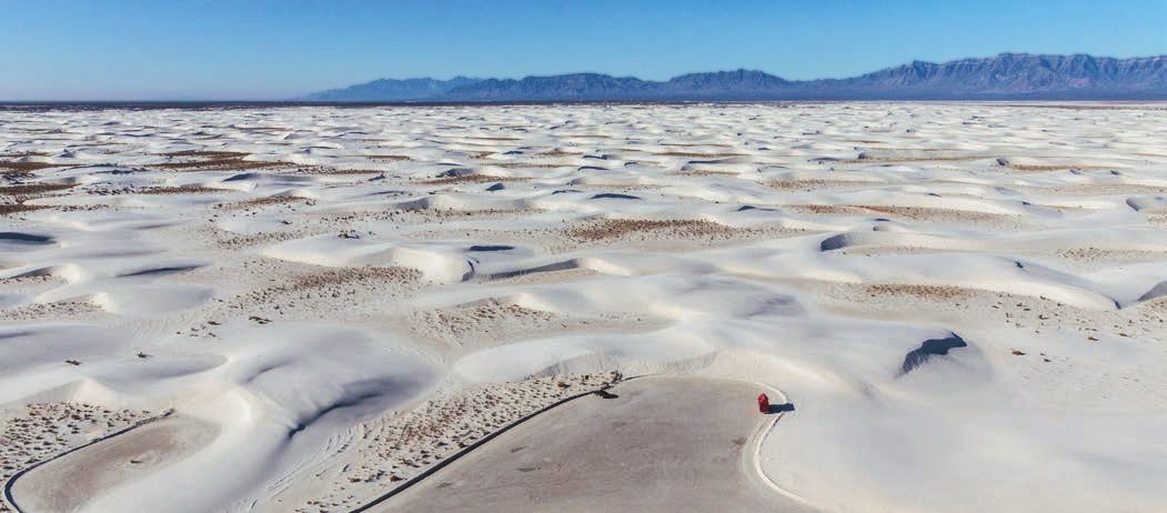 Aerial view of the gypsum dunefield at White Sands National Park, New Mexico.